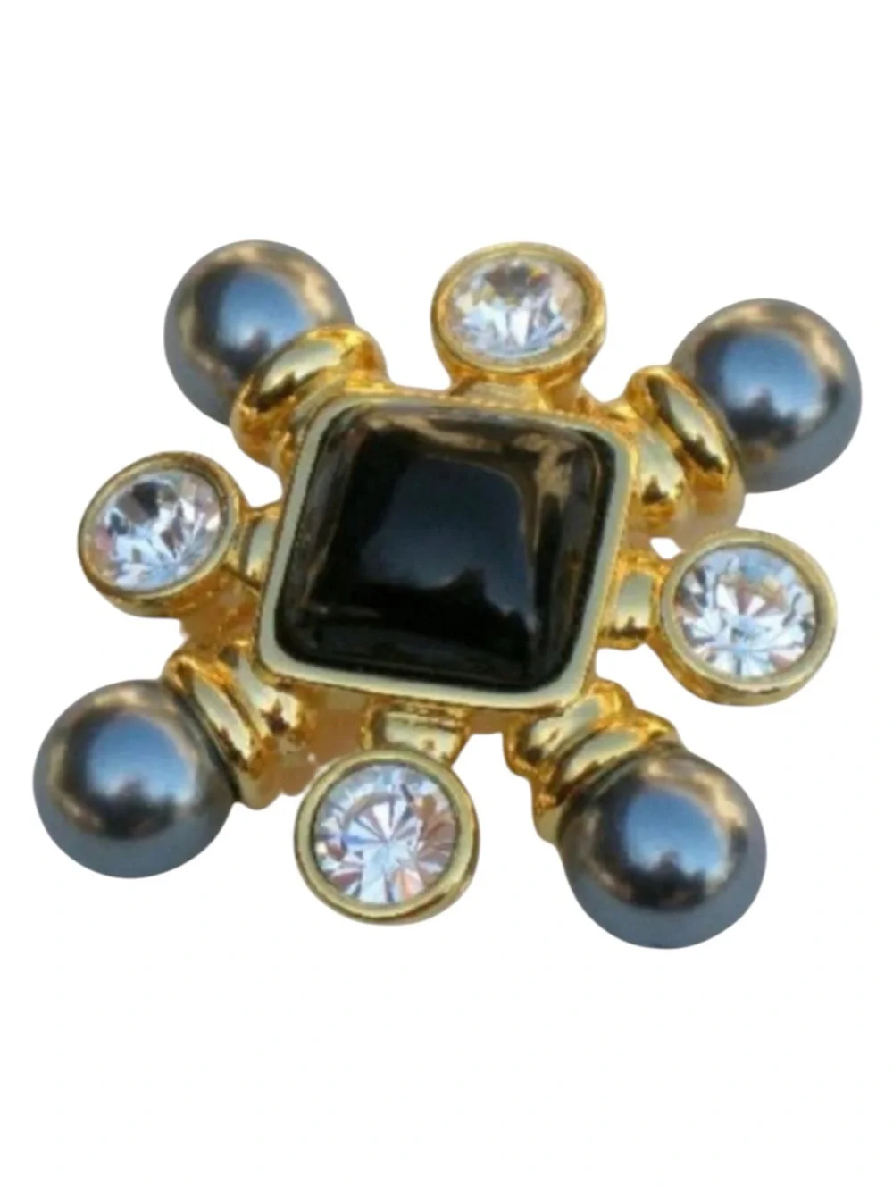 Vintage Joan Rivers Maltese Cross Brooch/Pendant Black Pearl